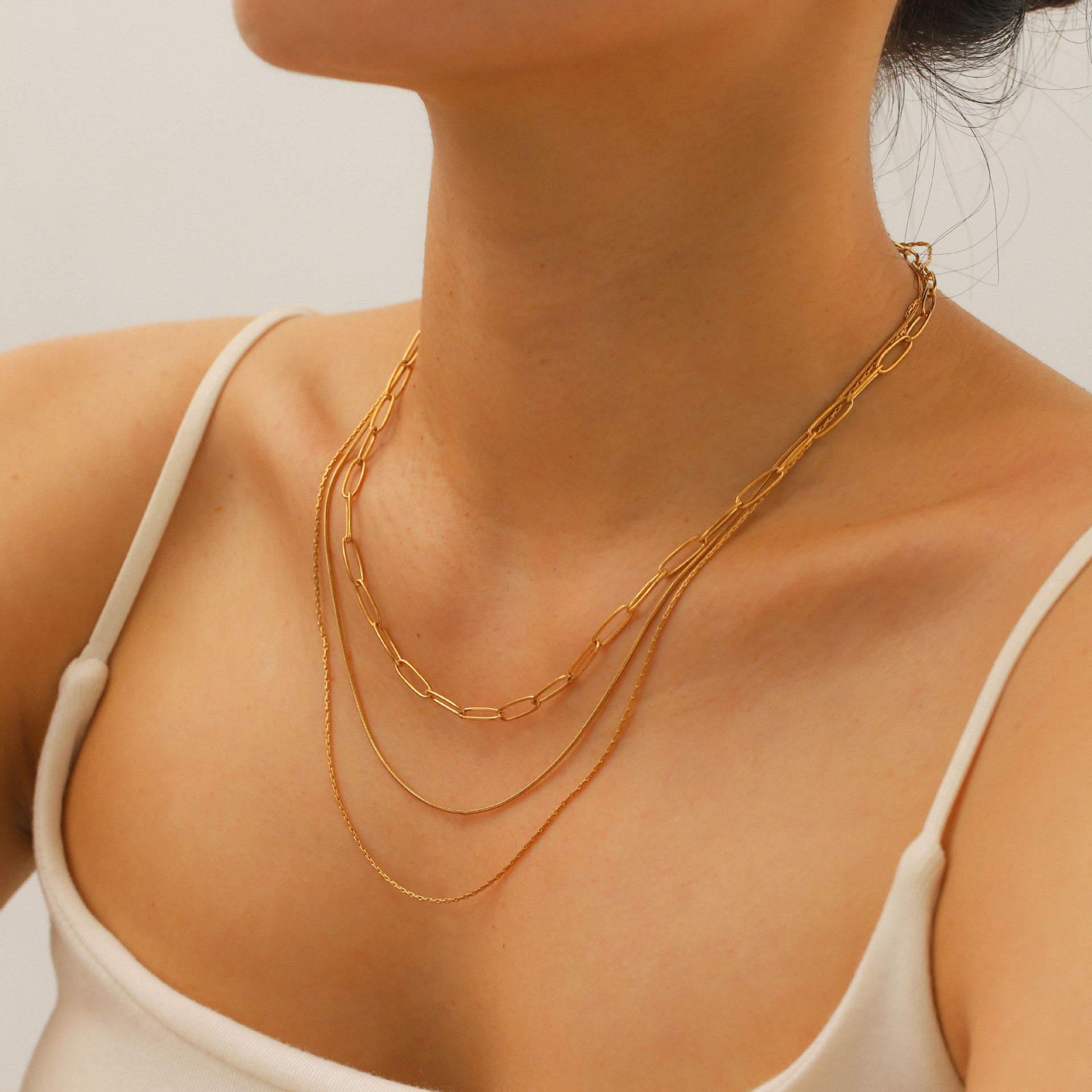 BN10XY Customizable Stainless Steel 18k Gold PVD Plated Three-Layer Chain Necklace Unisex Fashion Party