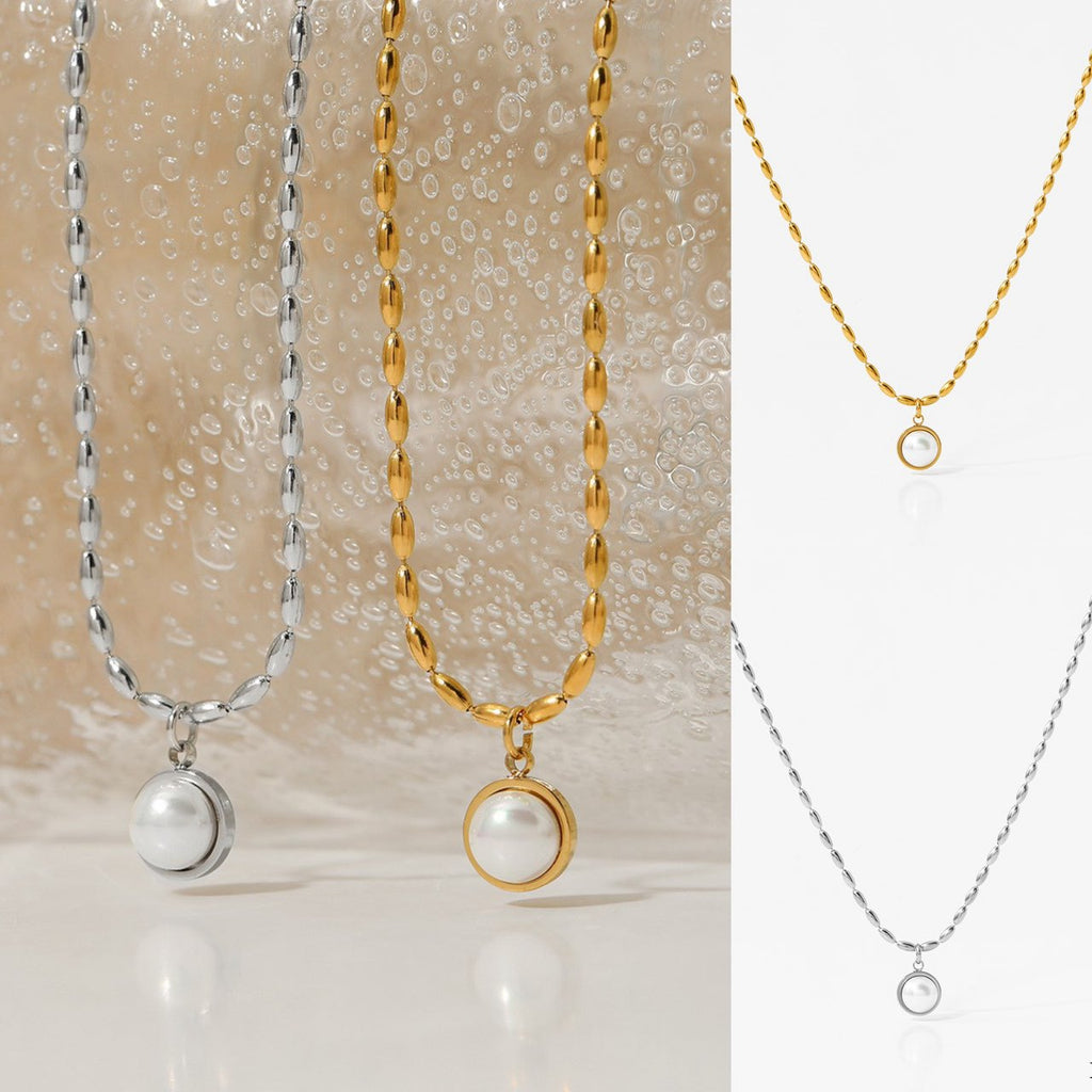 Stainless Steel 18k Gold Plated Necklaces with Pearl Pendant Fashion Jewelry Necklaces for Women Pearl Necklace Wholesale