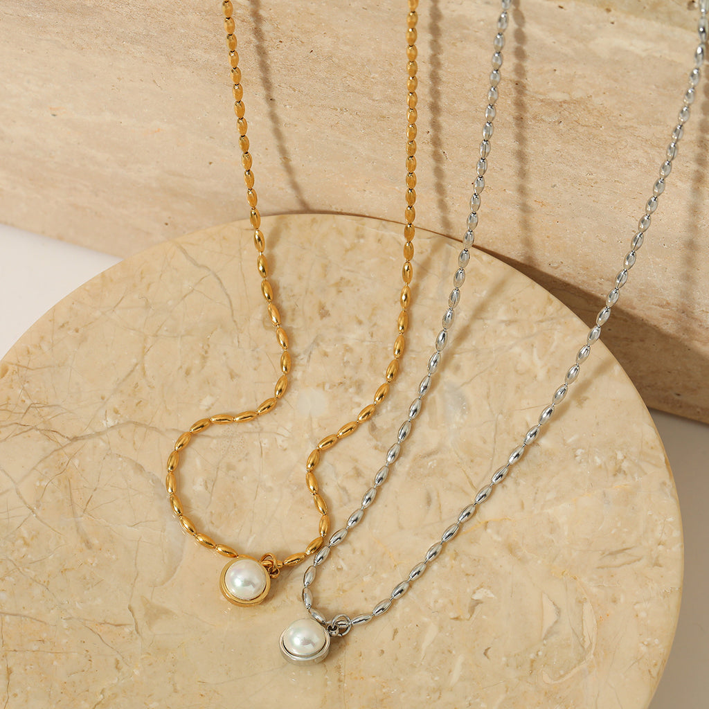 Stainless Steel 18k Gold Plated Necklaces with Pearl Pendant Fashion Jewelry Necklaces for Women Pearl Necklace Wholesale