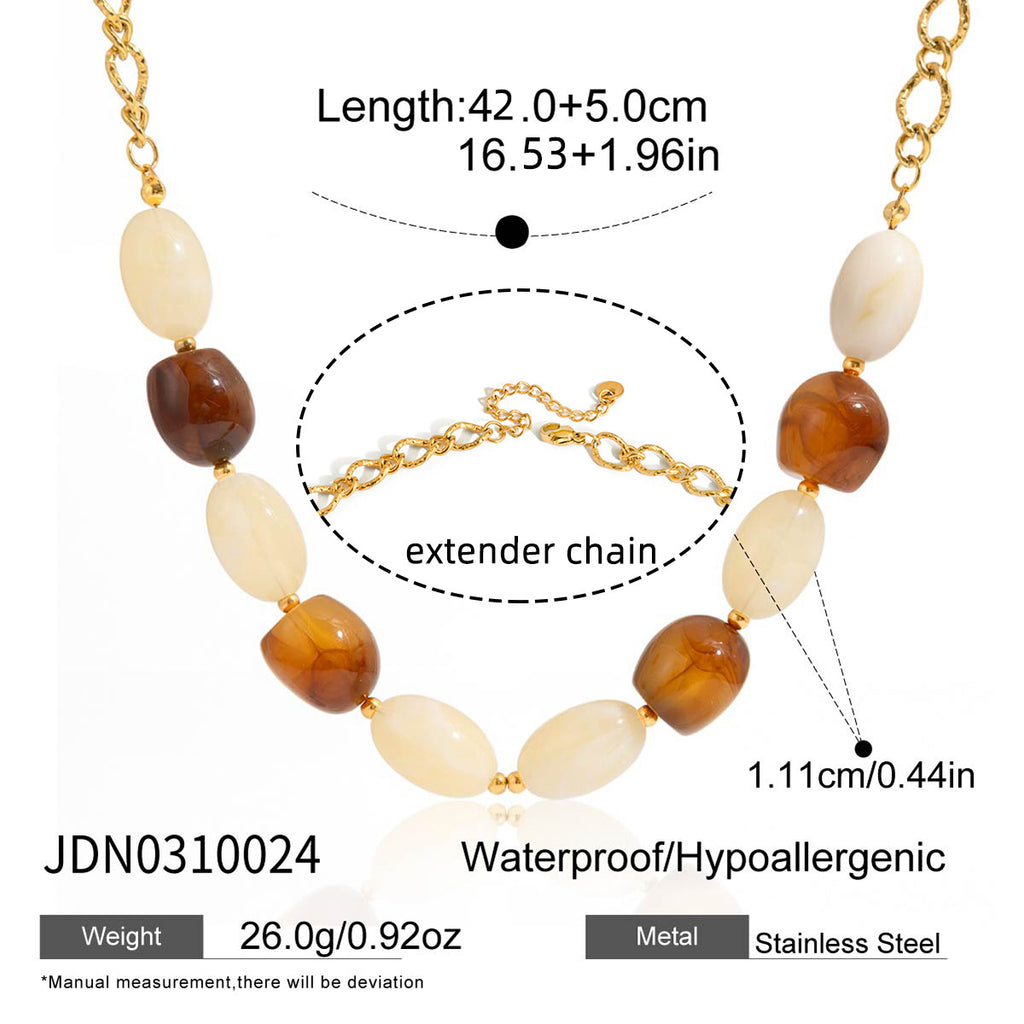 Trendy Stainless Steel 18K Gold Plated Resin Pendant Necklace with Link Chain Women's Gift for Party & Anniversary Occasions