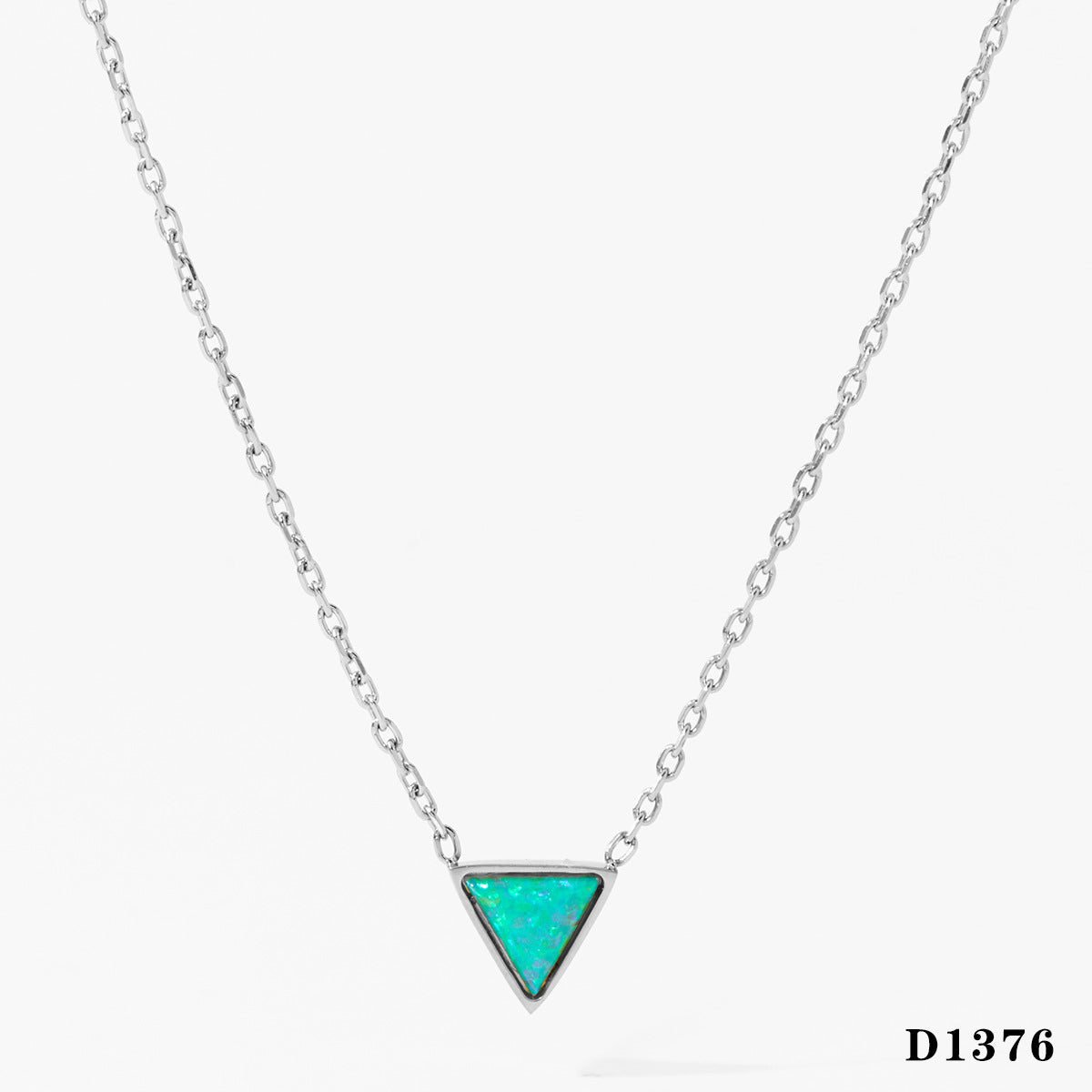 Wholesale Stainless Steel 18k Gold Plated Triangle Opal Stone Pendant Necklaces Fashion Jewelry for Women