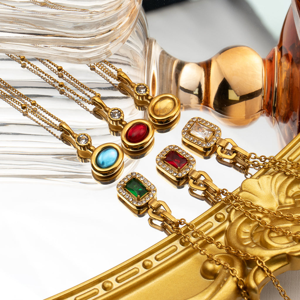 Factory Wholesale Stainless Steel 18K Gold Plated Cat's Eye/Zircon Link Chain Pendant Necklace Stylish Trendy Fashion for Party