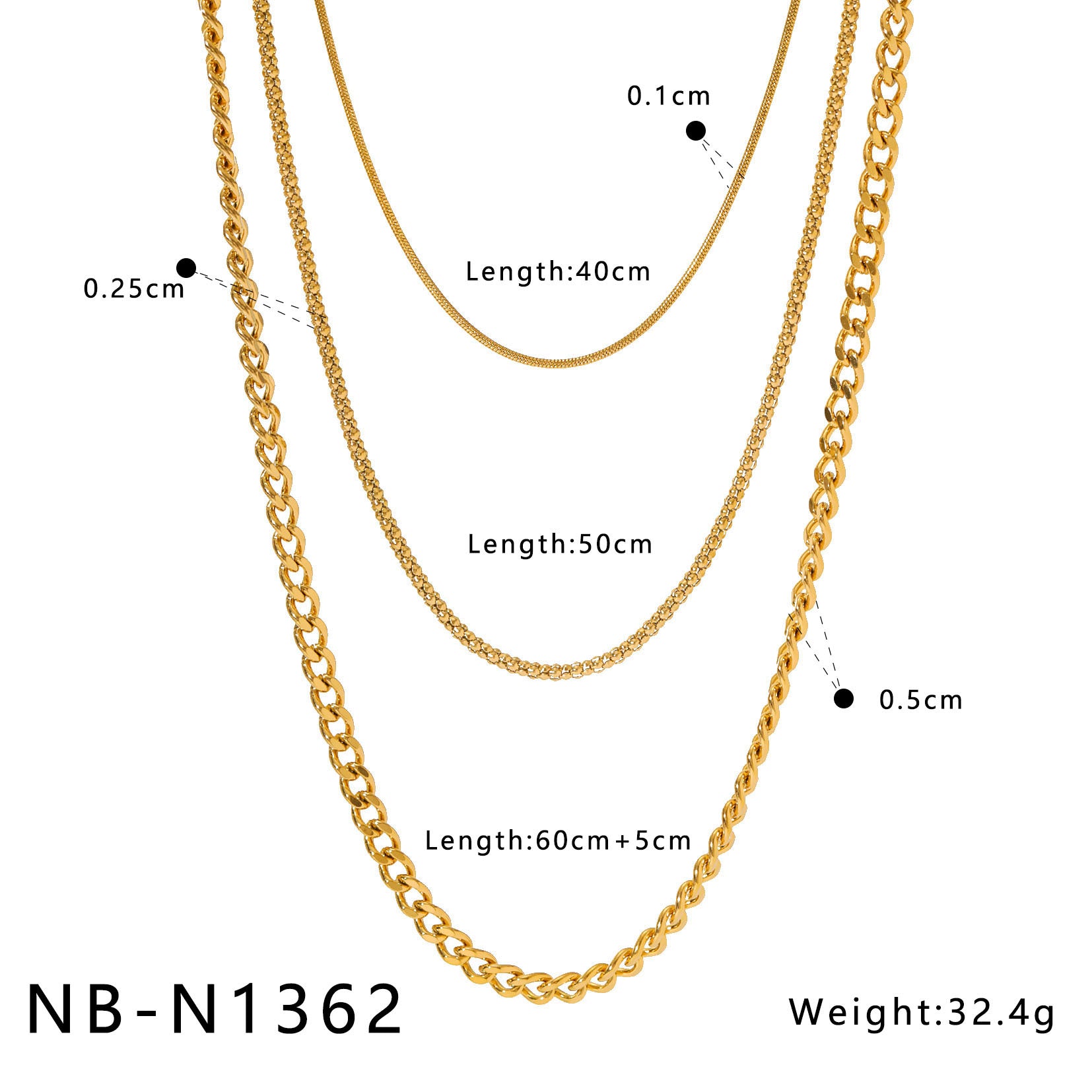 Customizable Stainless Steel 18k Gold PVD Plated Three-Layer Chain Necklace Unisex Fashion Party
