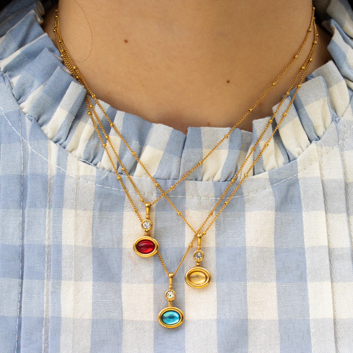 Factory Wholesale Stainless Steel 18K Gold Plated Cat's Eye/Zircon Link Chain Pendant Necklace Stylish Trendy Fashion for Party