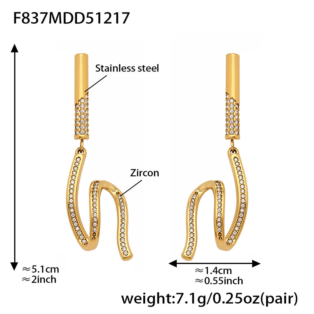 Vintage 18K Gold Plated Stainless Steel Long Drop Earrings with CROWN Shape Zircon Stones Unisex