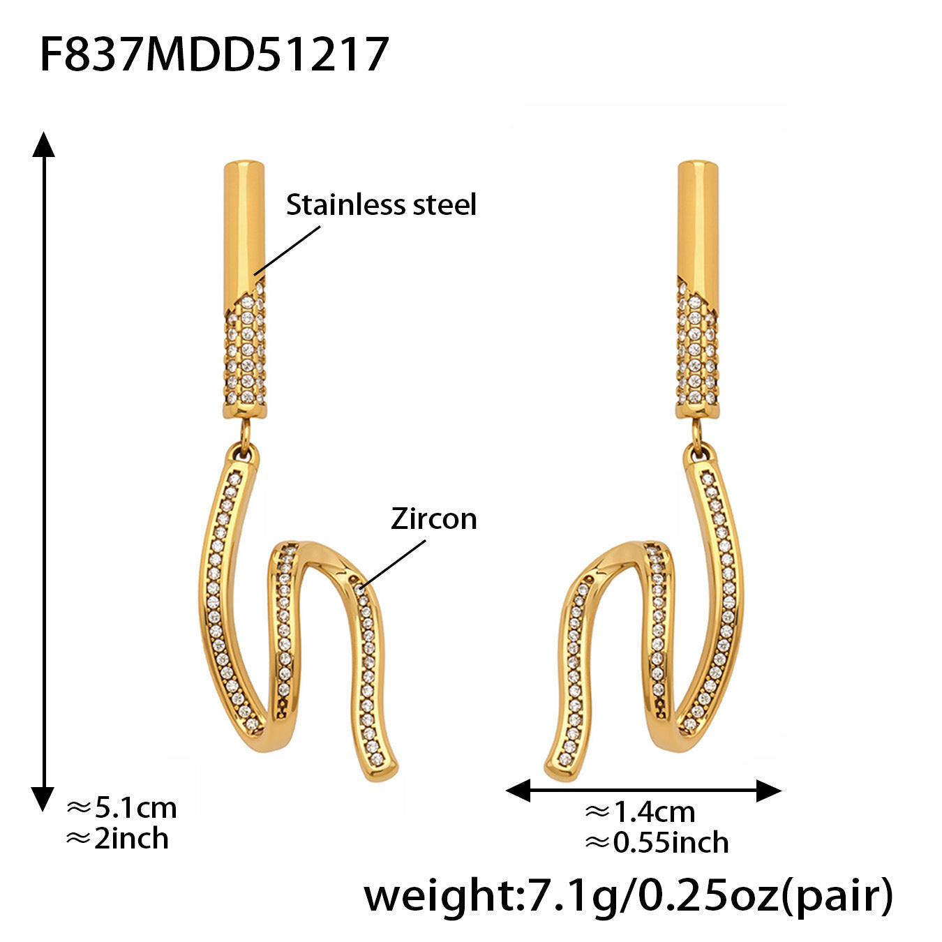 Vintage 18K Gold Plated Stainless Steel Long Drop Earrings with CROWN Shape Zircon Stones Unisex