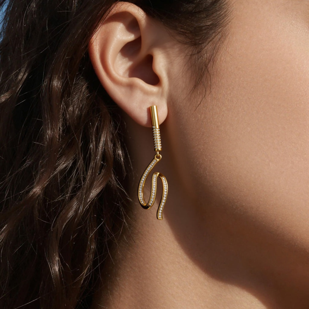 Vintage 18K Gold Plated Stainless Steel Long Drop Earrings with CROWN Shape Zircon Stones Unisex