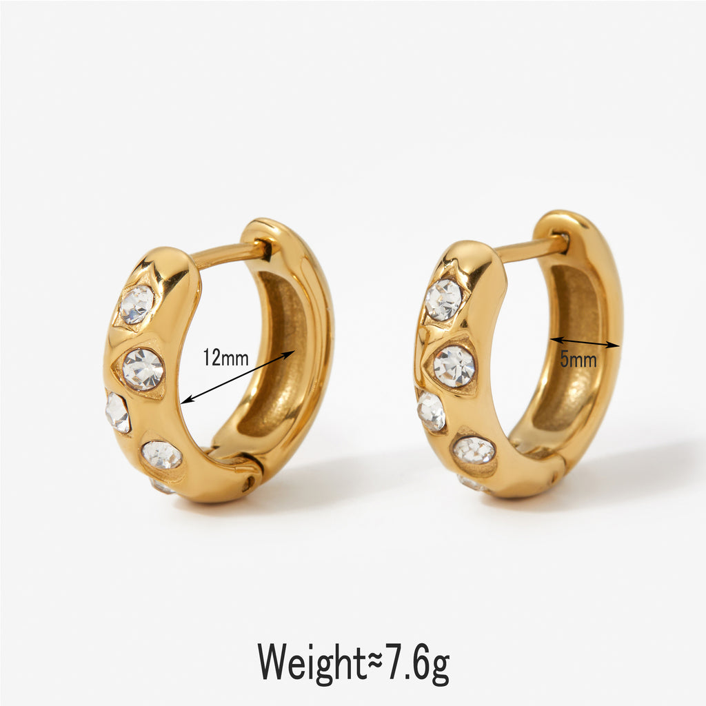 18K Gold Plated Stainless Steel Trendy Multicolor Cubic Zirconia Hoop Earrings with Rainbow CZ for Women