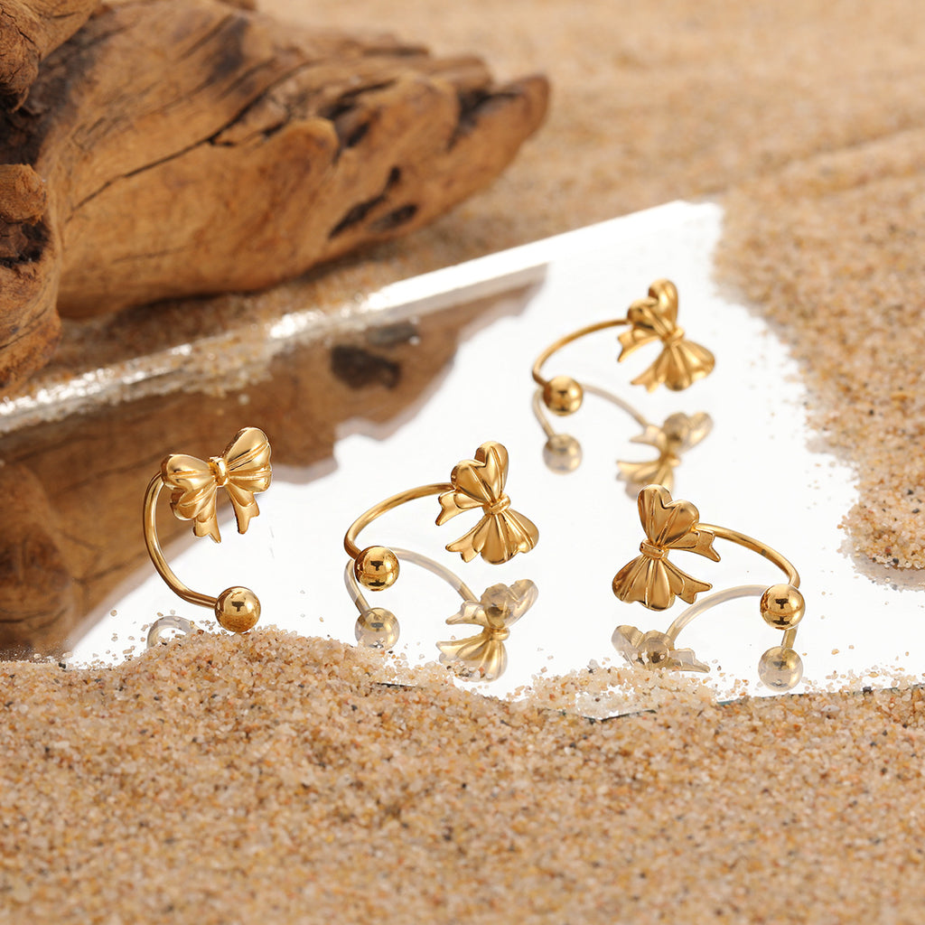Stainless Steel 18K Gold Plated Bow Cuff Earrings Waterproof Hypoallergenic Tarnish-Free Cute Design Party Wedding Trendy