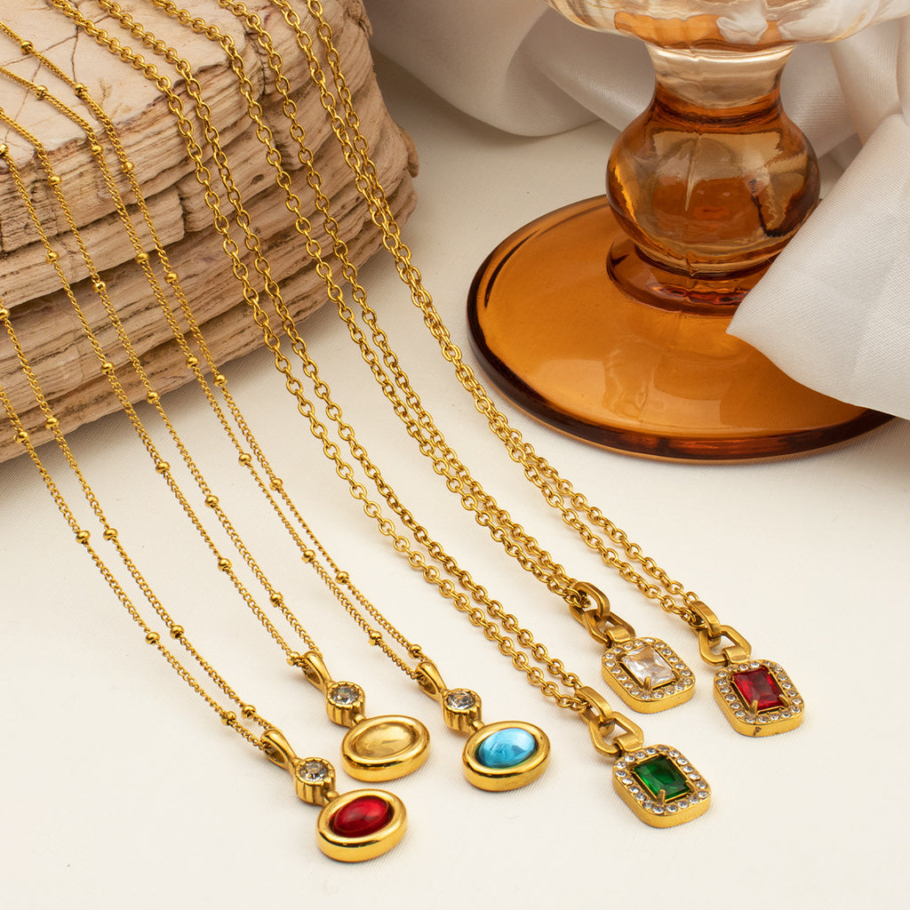 Factory Wholesale Stainless Steel 18K Gold Plated Cat's Eye/Zircon Link Chain Pendant Necklace Stylish Trendy Fashion for Party