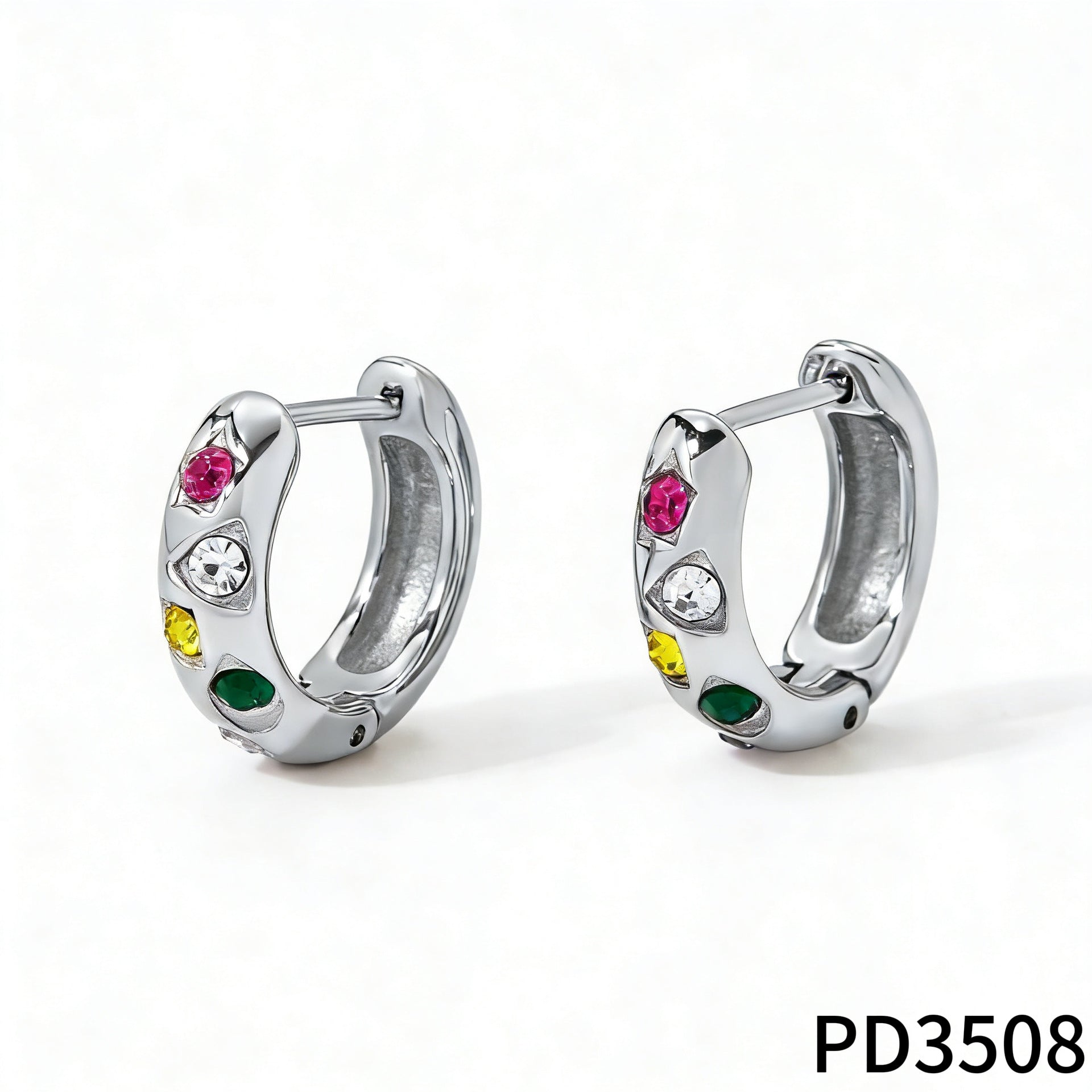 18K Gold Plated Stainless Steel Trendy Multicolor Cubic Zirconia Hoop Earrings with Rainbow CZ for Women