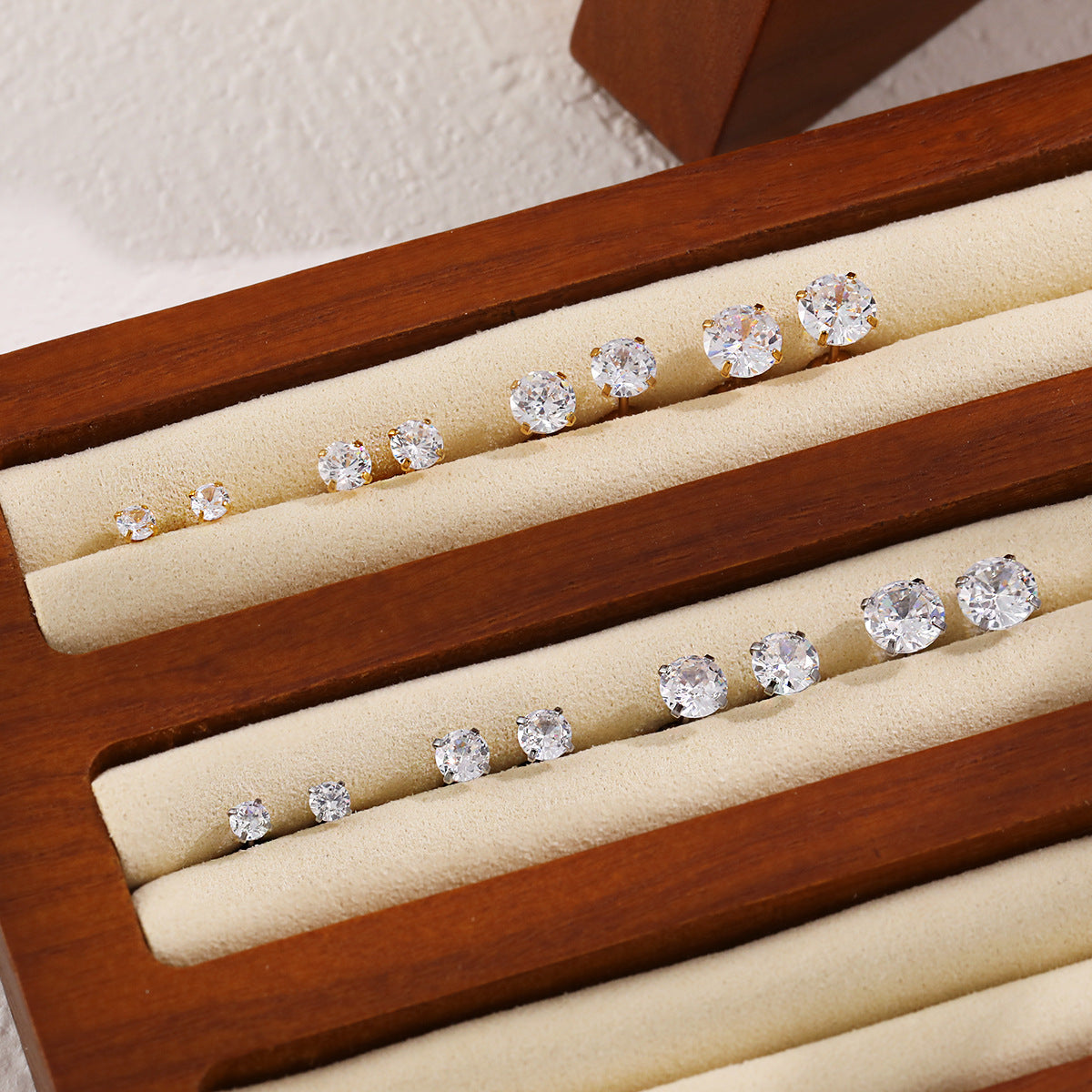 Stainless Steel 3mm-6mm Zircon 18K Gold Plated Trendy Bezel Setting Stud Earrings for Women Party Wholesale Customization