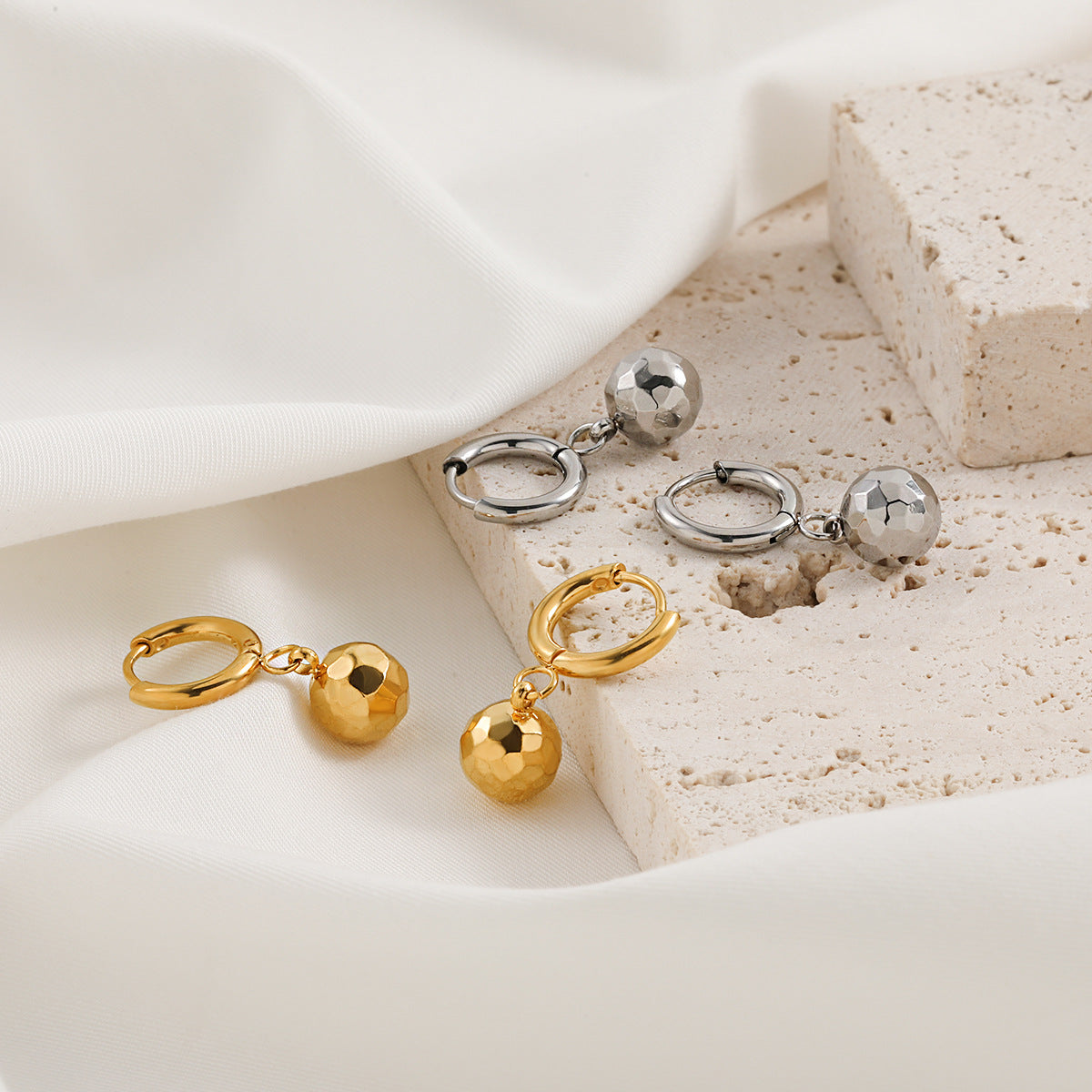 Customizable Stainless Steel 18K Gold Plated Ball Organic Finish Drop Earrings Trendy Fashion Jewelry Women Party Waterproof