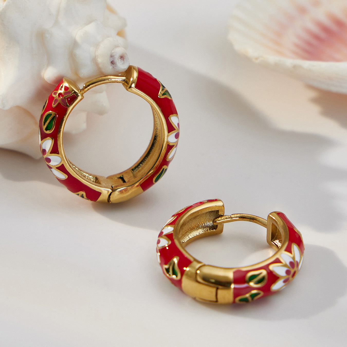 MH 18K Gold Plated Waterproof Stainless Steel Hoop Earrings Zircon Customizable Trendy Color Enamel Peace Design Unisex Jewelry