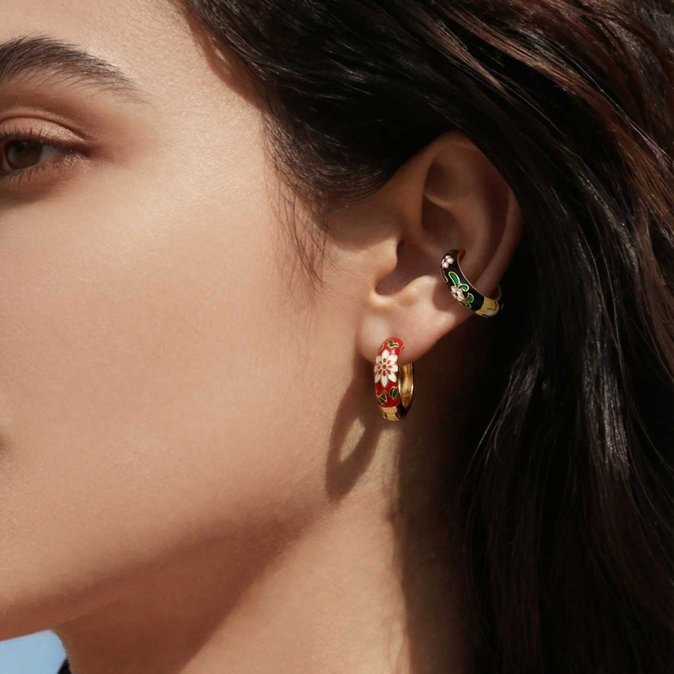 MH 18K Gold Plated Waterproof Stainless Steel Hoop Earrings Zircon Customizable Trendy Color Enamel Peace Design Unisex Jewelry