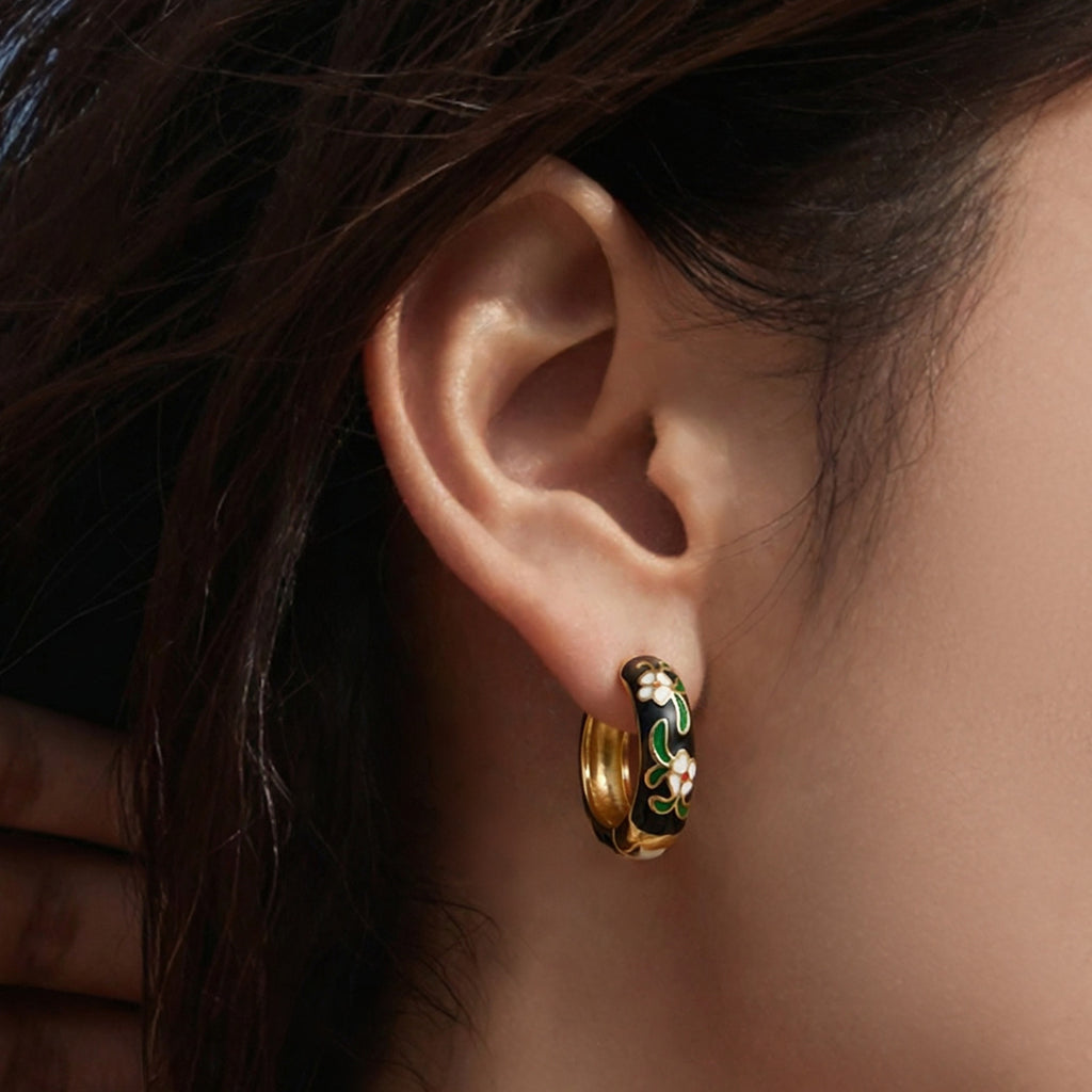 MH 18K Gold Plated Waterproof Stainless Steel Hoop Earrings Zircon Customizable Trendy Color Enamel Peace Design Unisex Jewelry