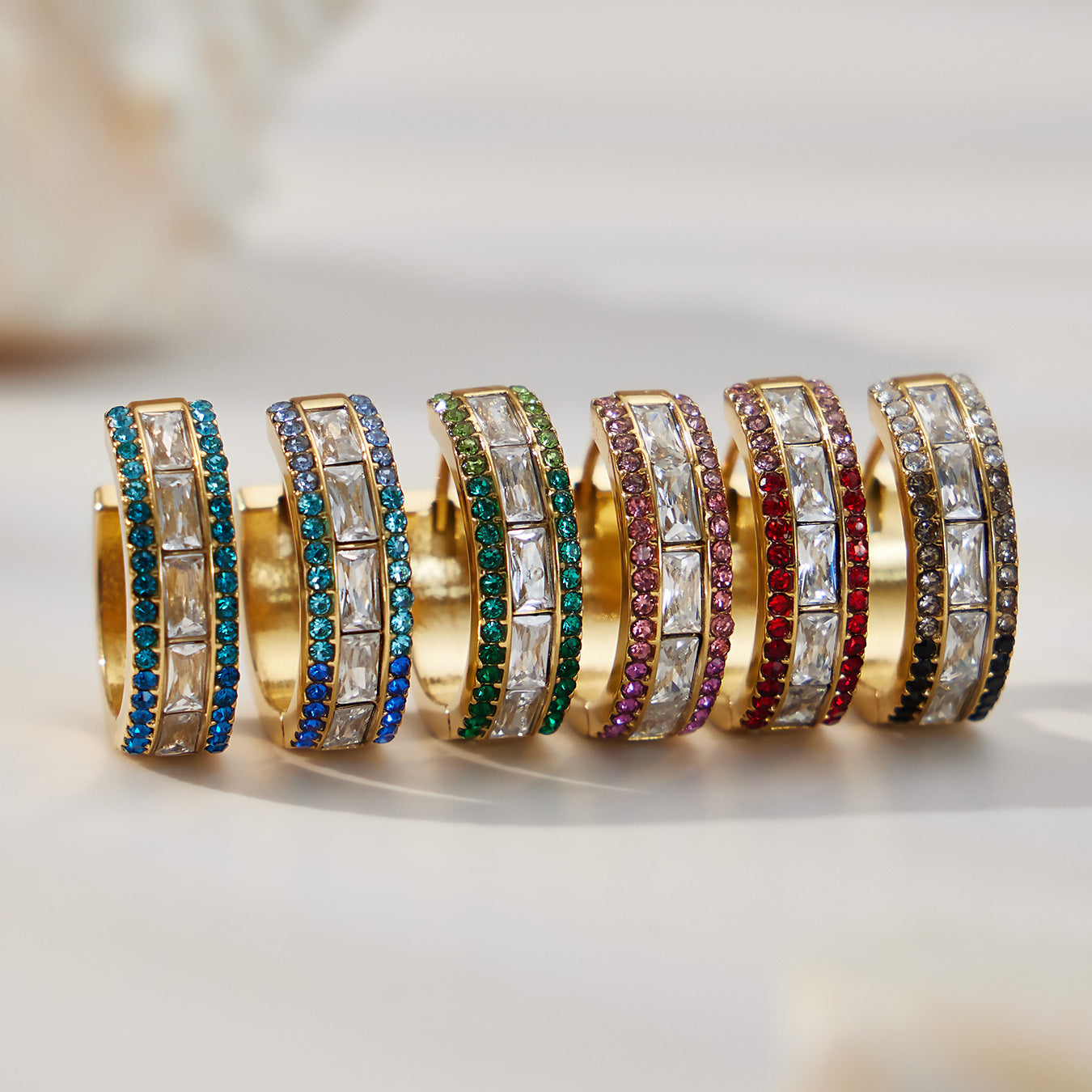 18K Gold Plated Stainless Steel Hoop Earrings with Peace Shape Trendy Colorful Zircons Customizable for Women Party Occasion