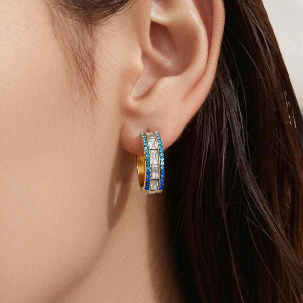 18K Gold Plated Stainless Steel Hoop Earrings with Peace Shape Trendy Colorful Zircons Customizable for Women Party Occasion