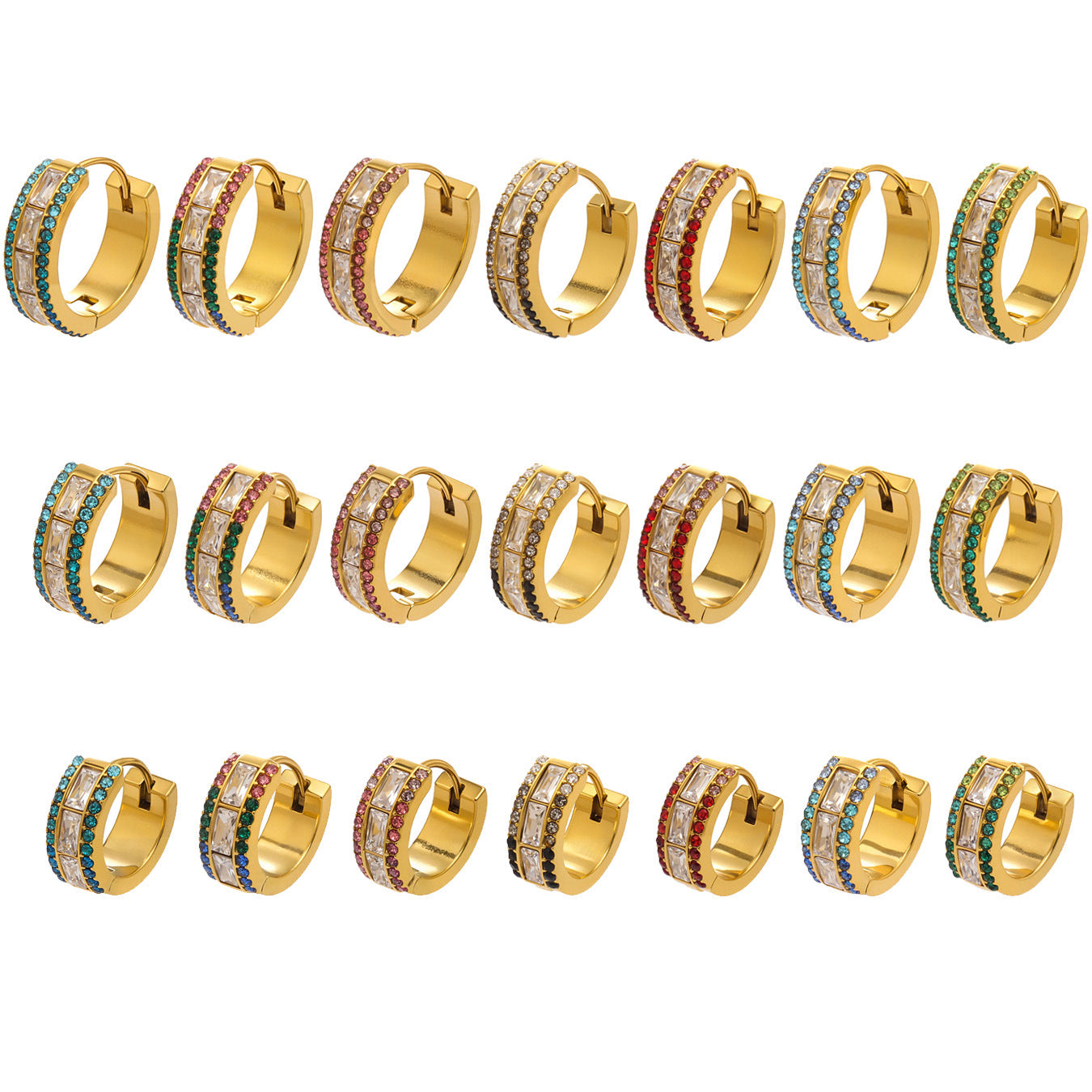 18K Gold Plated Stainless Steel Hoop Earrings with Peace Shape Trendy Colorful Zircons Customizable for Women Party Occasion