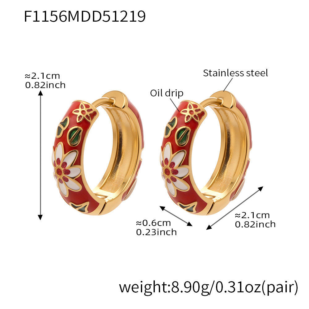 MH 18K Gold Plated Waterproof Stainless Steel Hoop Earrings Zircon Customizable Trendy Color Enamel Peace Design Unisex Jewelry