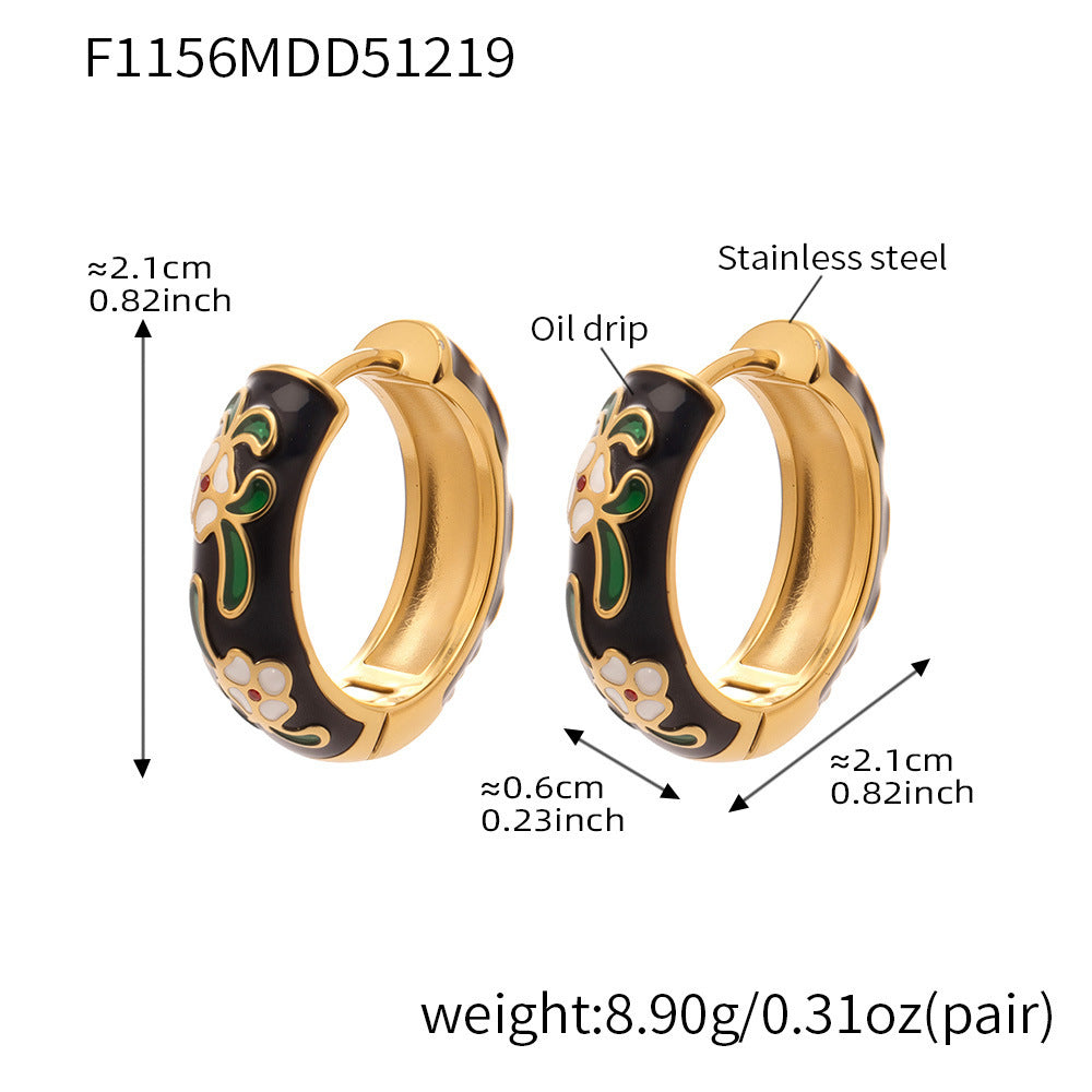 MH 18K Gold Plated Waterproof Stainless Steel Hoop Earrings Zircon Customizable Trendy Color Enamel Peace Design Unisex Jewelry