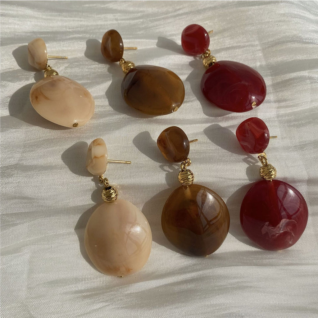 Wholesale Vintage Stainless Steel 18K Gold Plated Oval Resin Drop Earrings for Women's Party Occasions