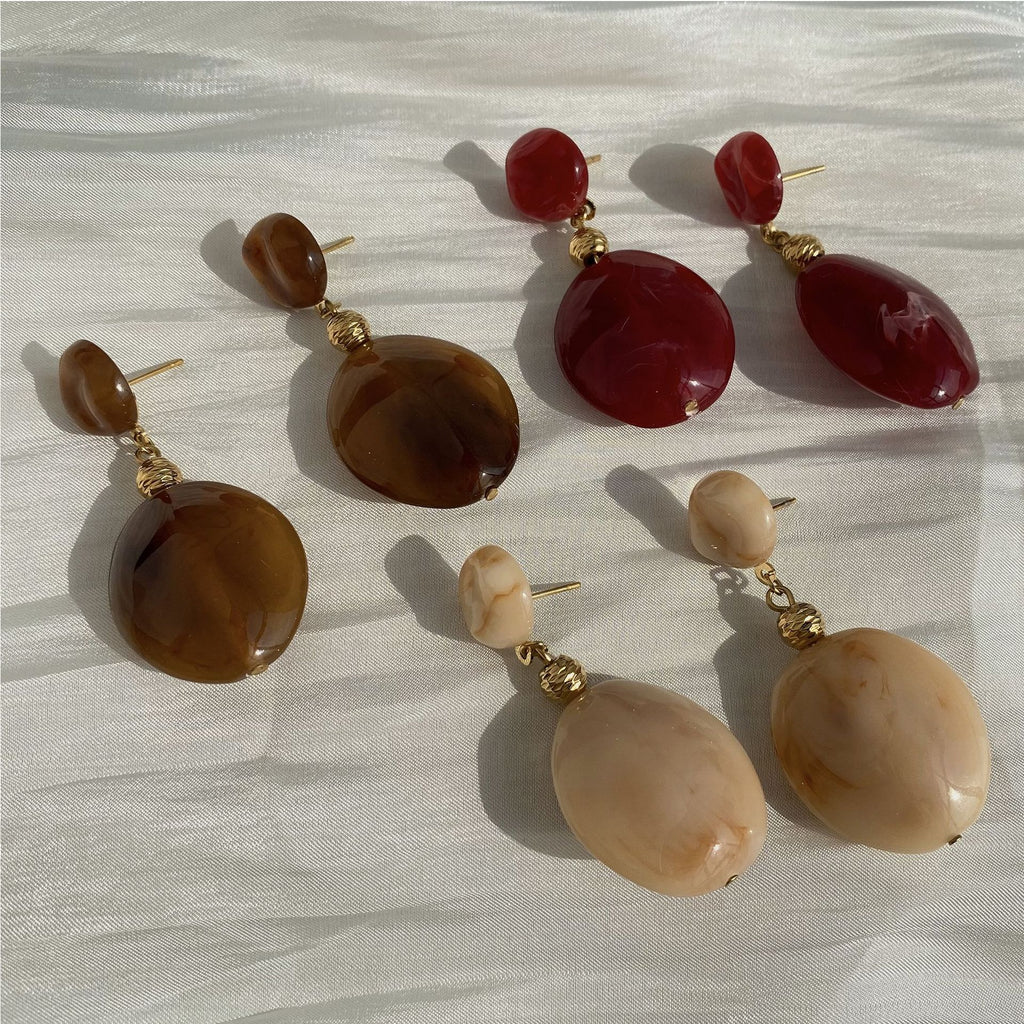 Wholesale Vintage Stainless Steel 18K Gold Plated Oval Resin Drop Earrings for Women's Party Occasions