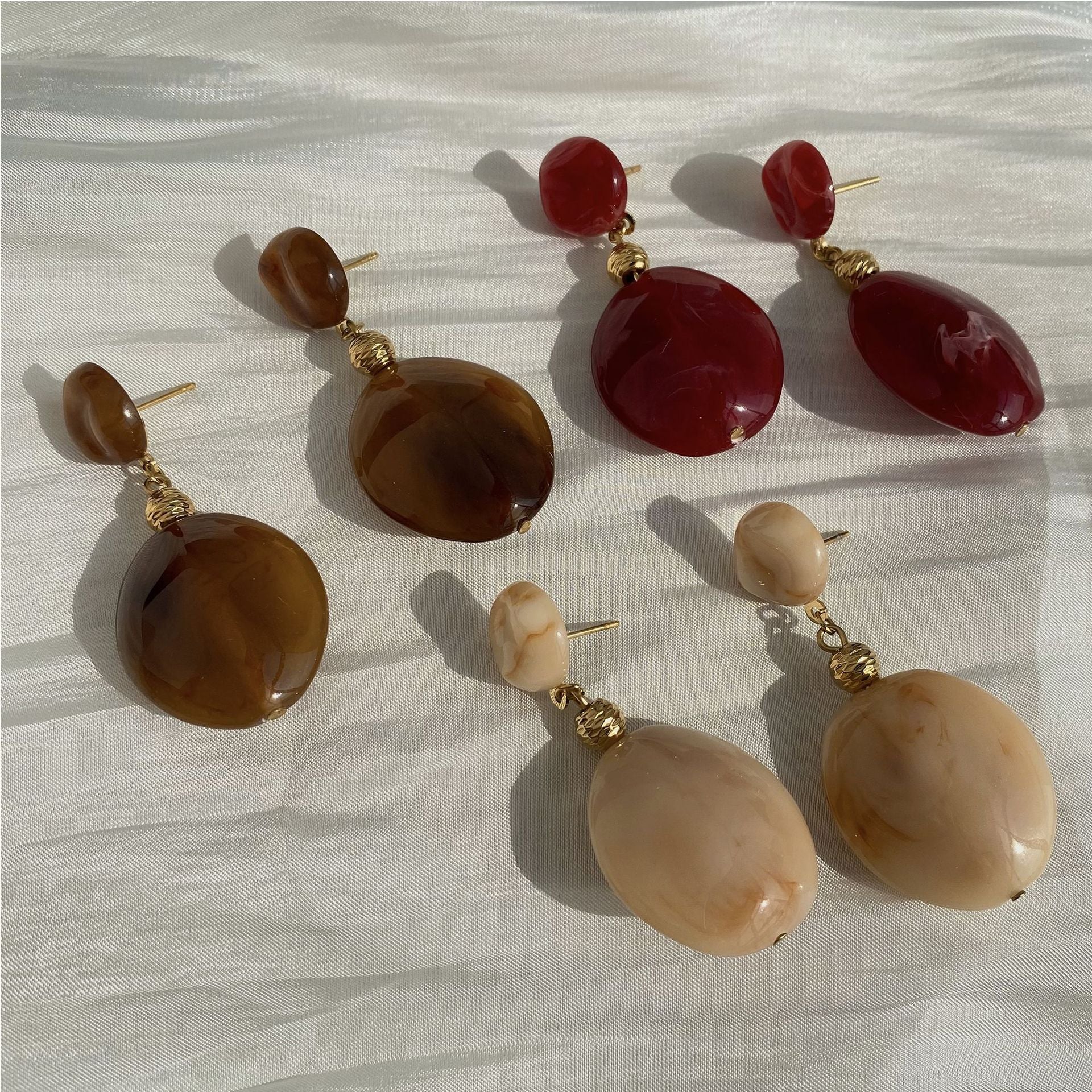 Wholesale Vintage Stainless Steel 18K Gold Plated Oval Resin Drop Earrings for Women's Party Occasions