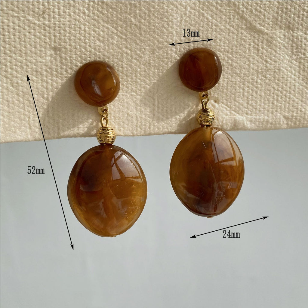 Wholesale Vintage Stainless Steel 18K Gold Plated Oval Resin Drop Earrings for Women's Party Occasions