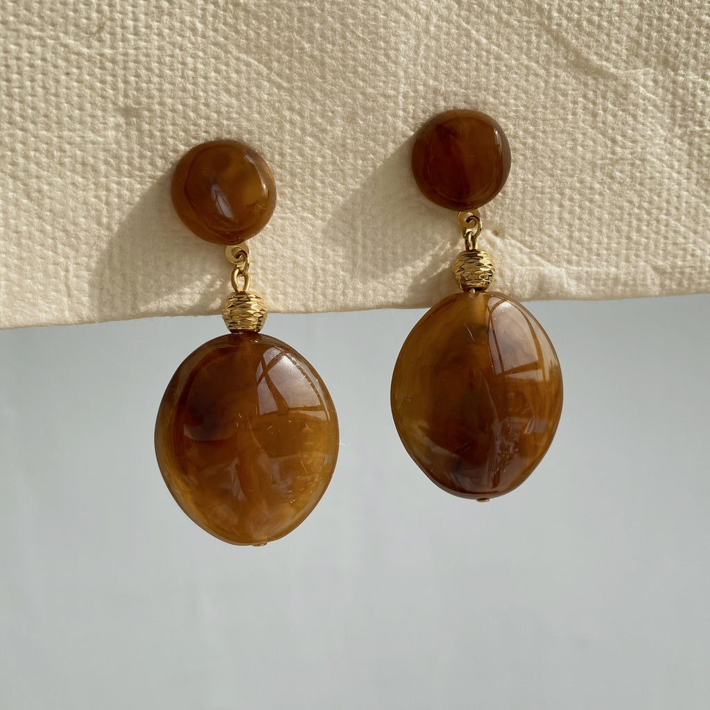 Wholesale Vintage Stainless Steel 18K Gold Plated Oval Resin Drop Earrings for Women's Party Occasions