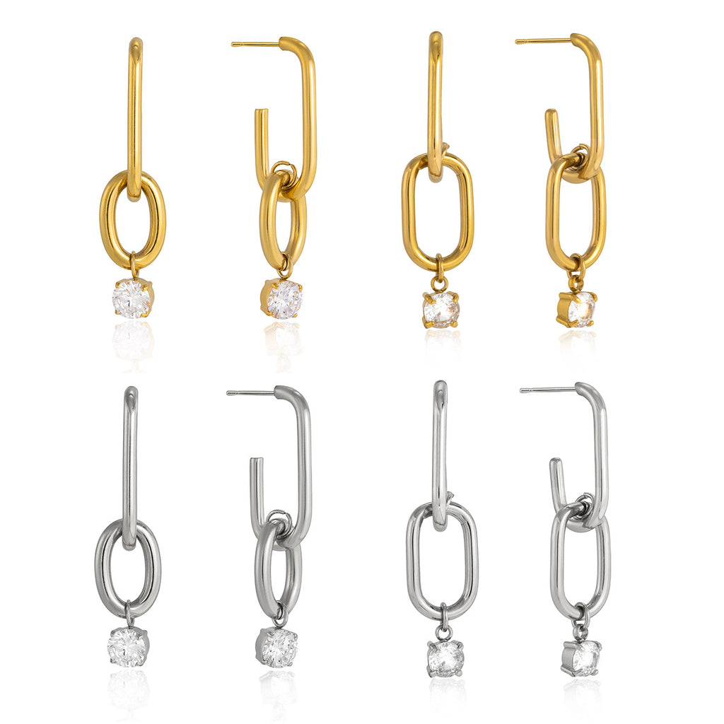 Stainless Steel Zirconium Drop Earrings 18K Gold Plated Light Luxury High-End Feel Unique Design Party Jewelry