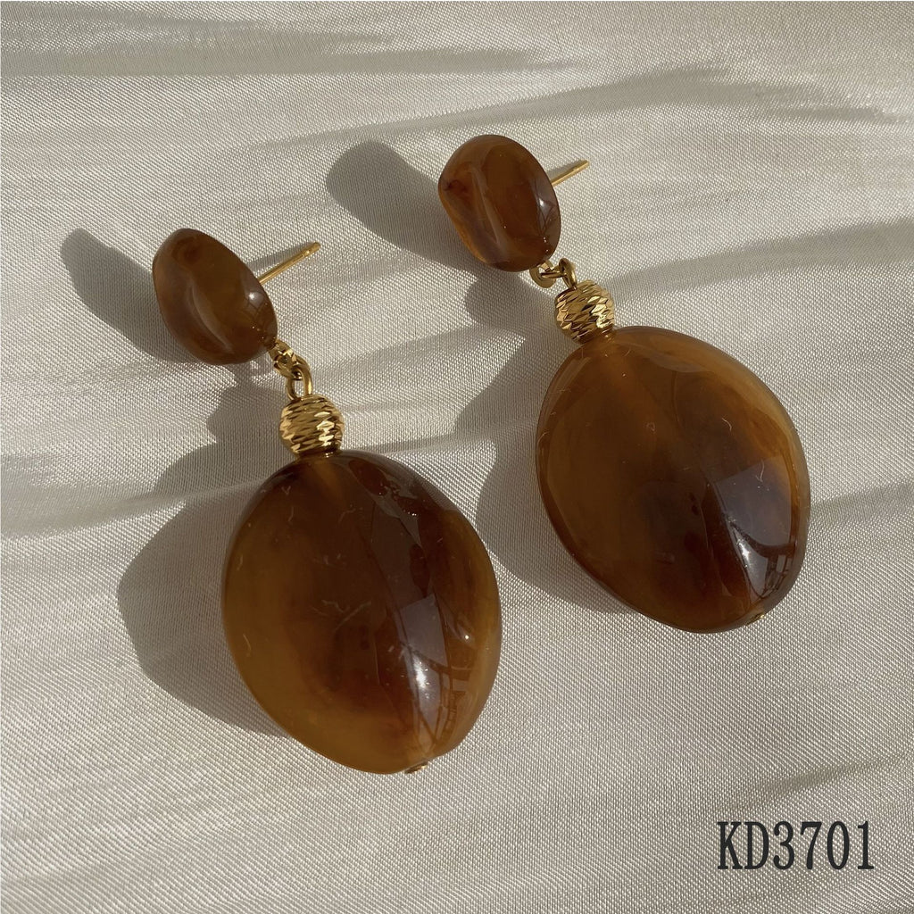 Wholesale Vintage Stainless Steel 18K Gold Plated Oval Resin Drop Earrings for Women's Party Occasions