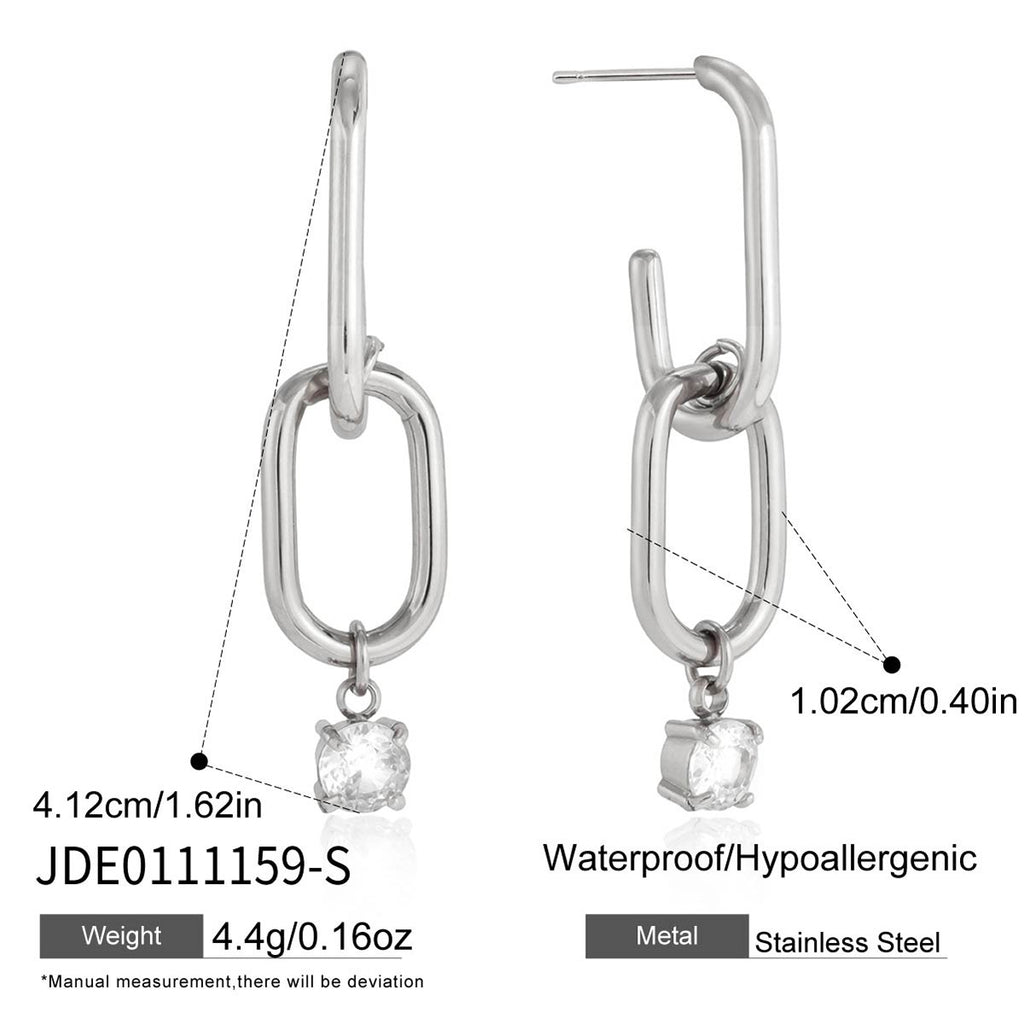 Stainless Steel Zirconium Drop Earrings 18K Gold Plated Light Luxury High-End Feel Unique Design Party Jewelry