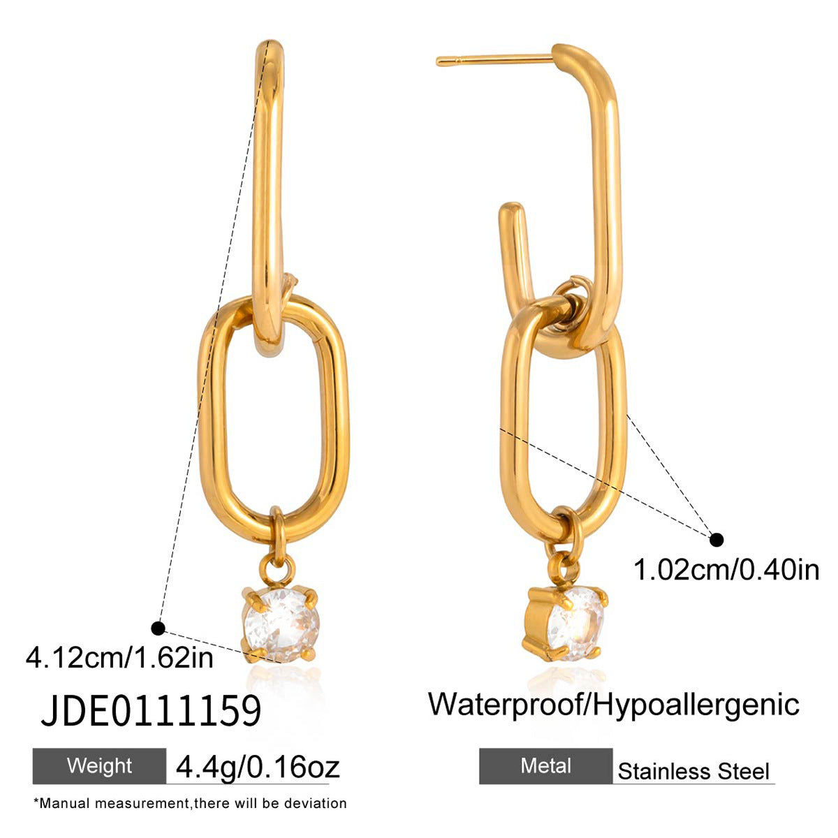 Stainless Steel Zirconium Drop Earrings 18K Gold Plated Light Luxury High-End Feel Unique Design Party Jewelry
