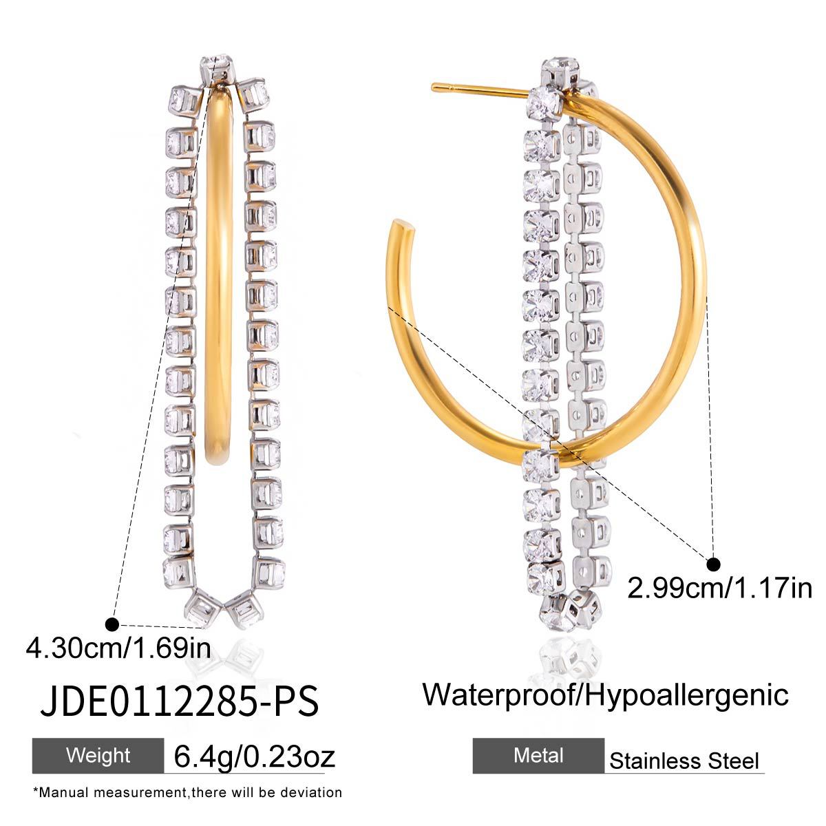 18K Gold Plated Stainless Steel Two-Tone C-Hoop Earrings with Zircon Trendy Tassel Luxury High-End Women's Accessories