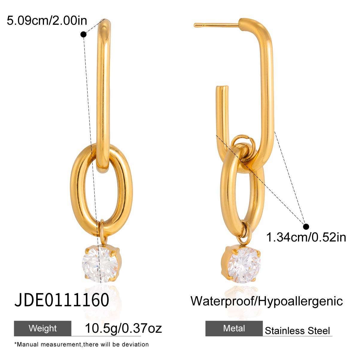 Stainless Steel Zirconium Drop Earrings 18K Gold Plated Light Luxury High-End Feel Unique Design Party Jewelry