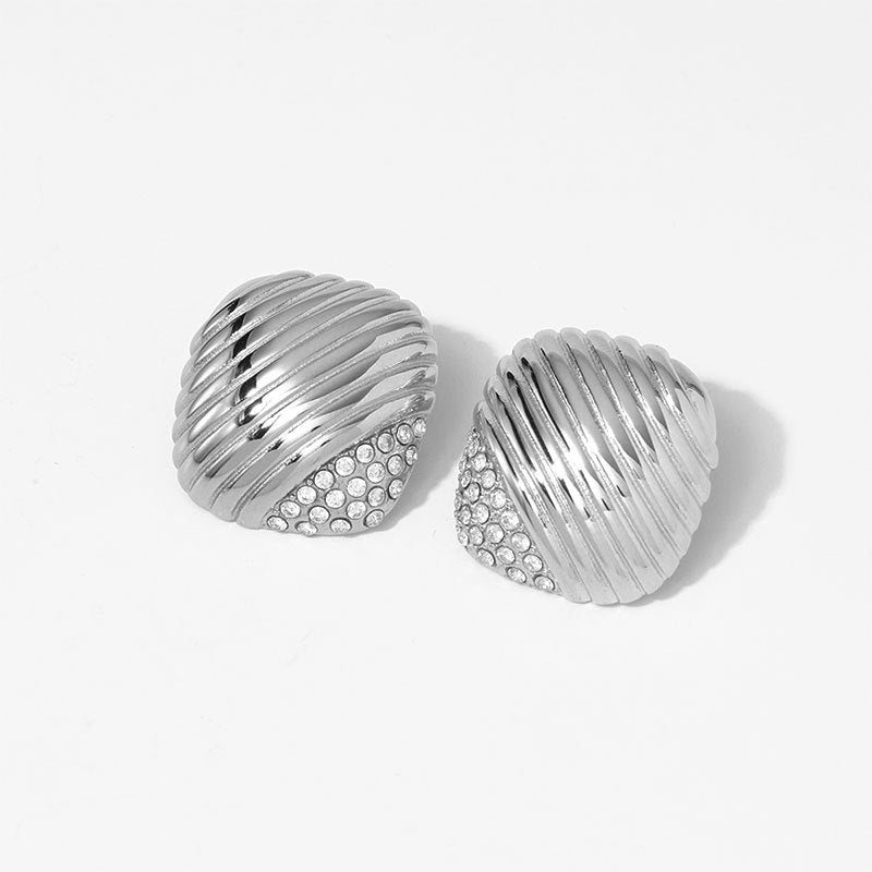 Versatile Textured Stud Earrings Irregular Creative Trendy Striped Pearl Stainless Steel Real Gold PVD Plated Fashion Jewelry