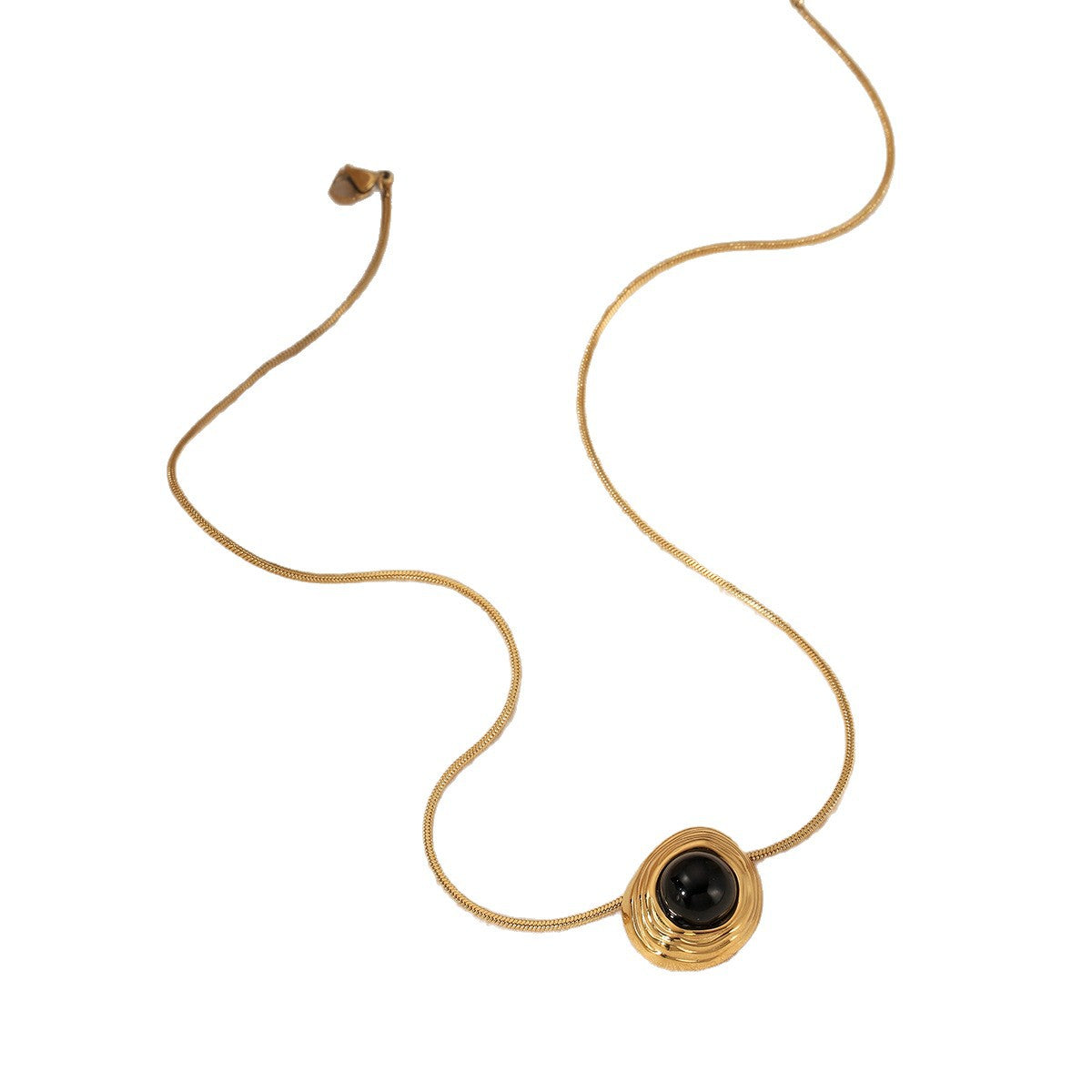 Customizable 18K PVD Gold Plated Round Rope Chain with Black Agate Pendant Tiara Crown Geometric Link Necklace for Parties
