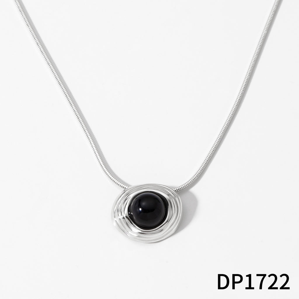 Customizable 18K PVD Gold Plated Round Rope Chain with Black Agate Pendant Tiara Crown Geometric Link Necklace for Parties