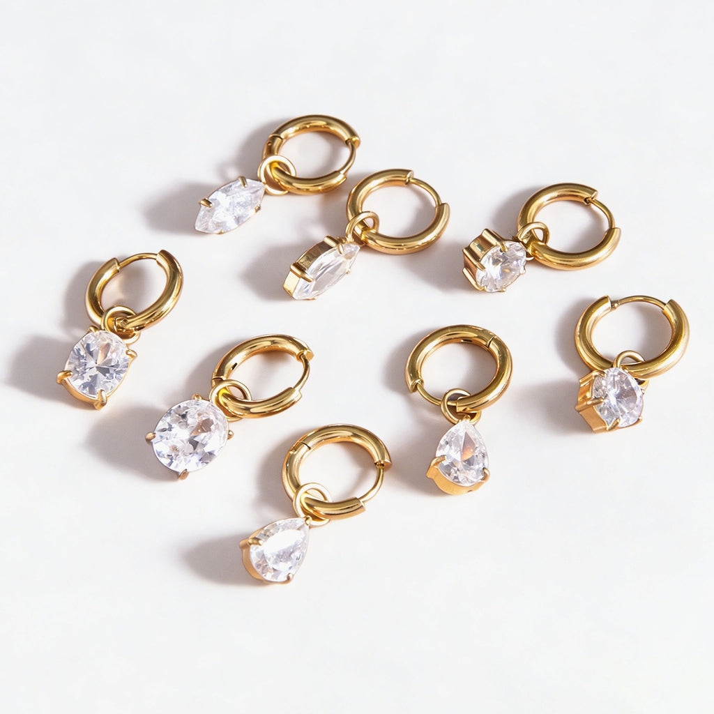 Customizable Classic 18K Gold PVD Plated Drop Earrings Stainless Steel Zirconium Wedding Unique Design Women's