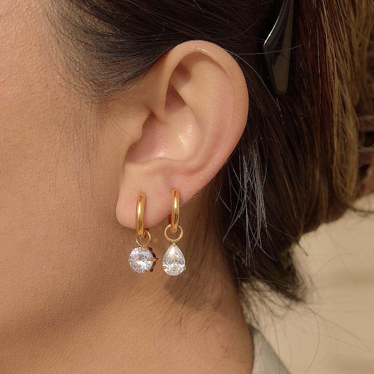 Customizable Classic 18K Gold PVD Plated Drop Earrings Stainless Steel Zirconium Wedding Unique Design Women's