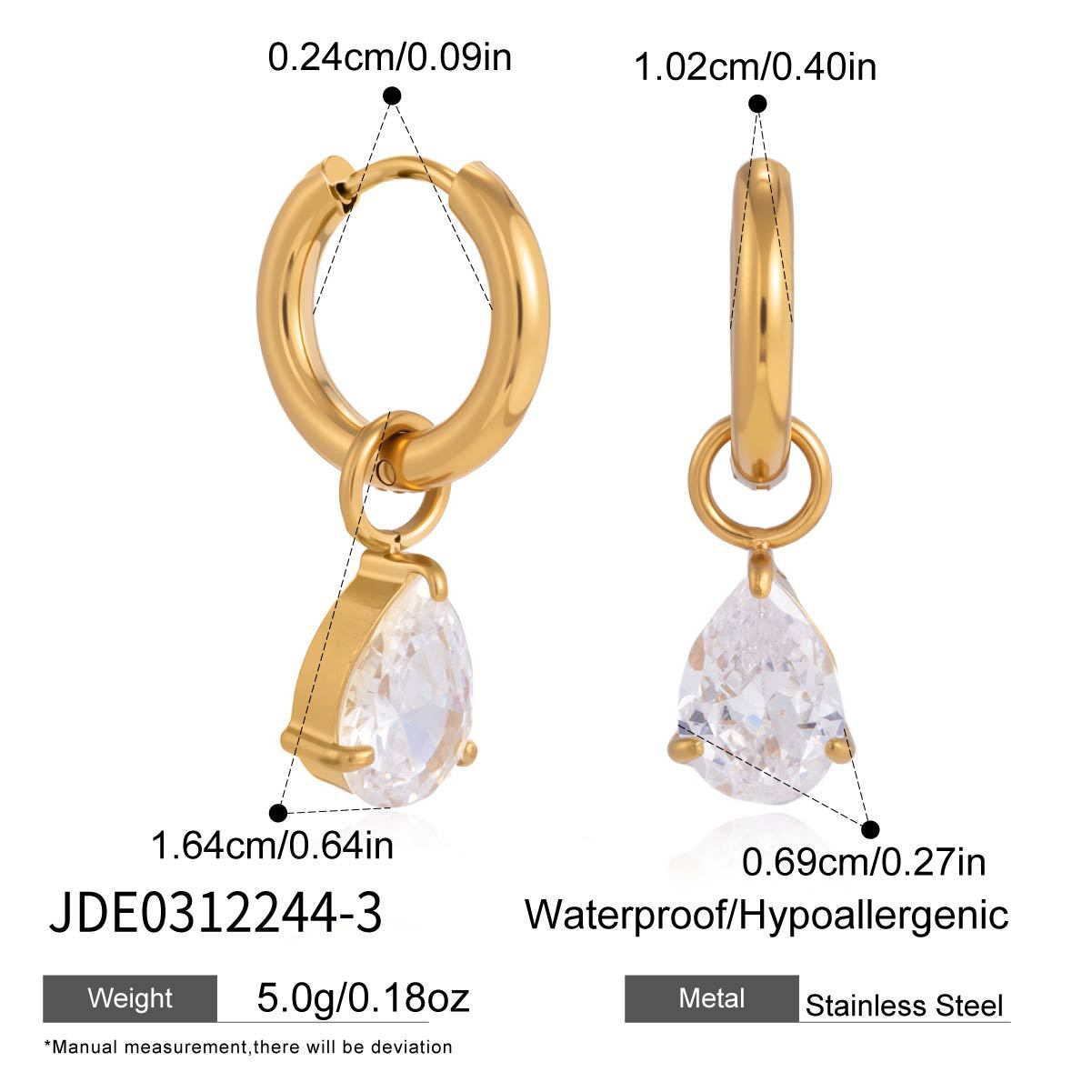 Customizable Classic 18K Gold PVD Plated Drop Earrings Stainless Steel Zirconium Wedding Unique Design Women's