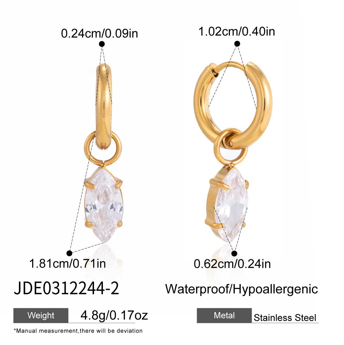 Customizable Classic 18K Gold PVD Plated Drop Earrings Stainless Steel Zirconium Wedding Unique Design Women's
