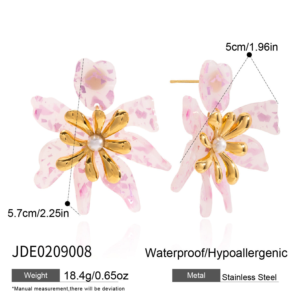 Vivid Large pink Flower Trendy Stud Earrings 18K Gold Plated Stainless Steel Waterproof Certified Jewelry for Women for Parties