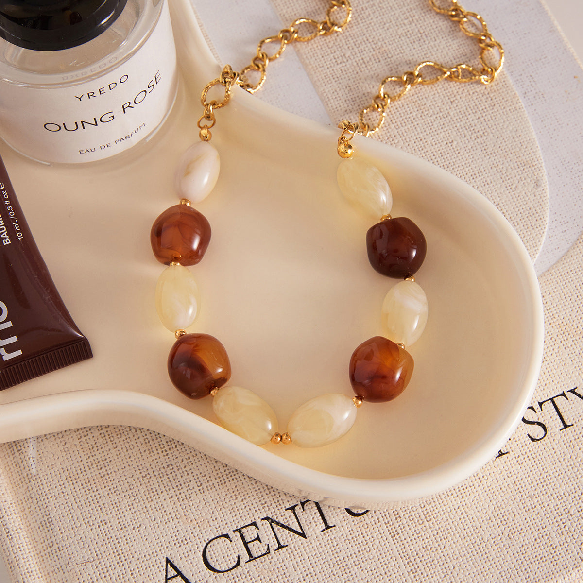 Trendy Stainless Steel 18K Gold Plated Resin Pendant Necklace with Link Chain Women's Gift for Party & Anniversary Occasions