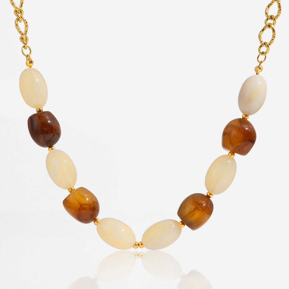 Trendy Stainless Steel 18K Gold Plated Resin Pendant Necklace with Link Chain Women's Gift for Party & Anniversary Occasions