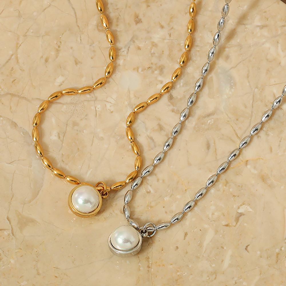 Stainless Steel 18k Gold Plated Necklaces with Pearl Pendant Fashion Jewelry Necklaces for Women Pearl Necklace Wholesale