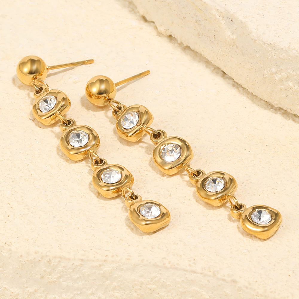 Luxury Long Zircon Drop Earrings 18K Gold Plated Stainless Steel Trendy Party Gift