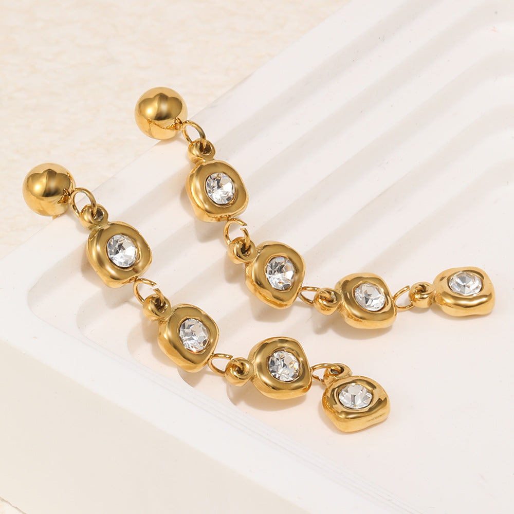 Luxury Long Zircon Drop Earrings 18K Gold Plated Stainless Steel Trendy Party Gift
