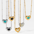 Customizable 18K PVD Gold Plated Stainless Steel Chain Trendy Natural Stone Heart Pendant with White Zircons Necklaces